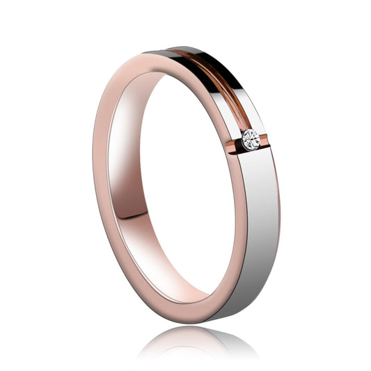 Ladies Rose Gold Plated Tungsten Wedding Ring with Clear White Circle Rhinestone Zircon - Innovato Store