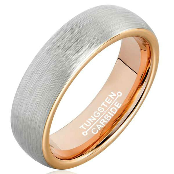 6mm Double Colored Tungsten Carbide Wedding Ring for Couples with Rose Gold Plated Inside - Innovato Store
