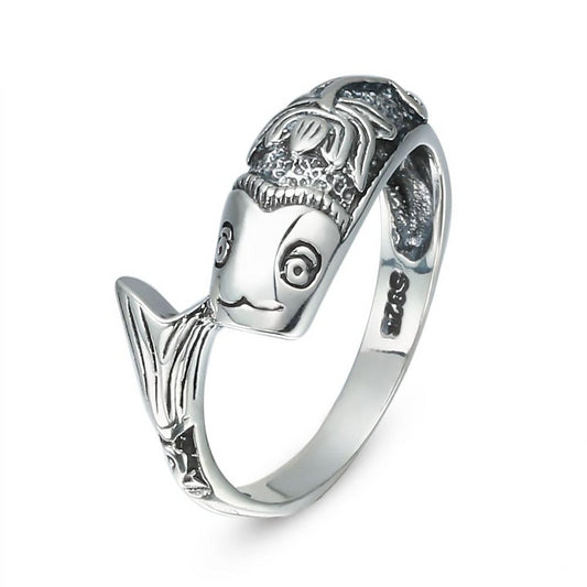 925 Sterling Silver Jewelry Fish with Lotus Flower Ring