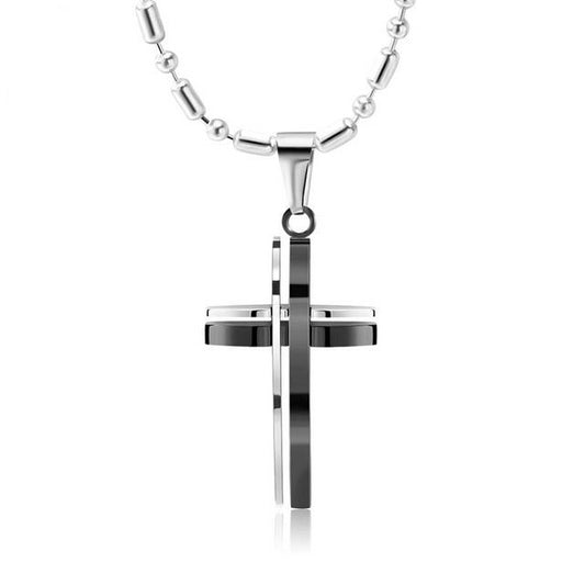 Men’s Silver Plated Stainless Steel Cross Pendant Necklace
