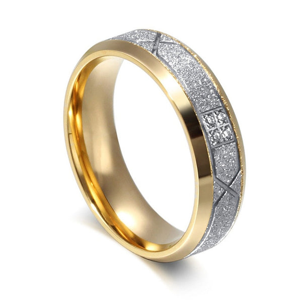 Couple Frosted Matte Bling Surface with CZ Stone with Gold Plated Stainless Steel Wedding Ring - Innovato Store
