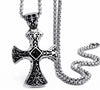 Stainless Steel Biker Cross with Black Cubic Zirconia Pendant Necklace