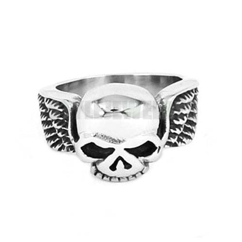 Stainless Steel White and Black Toned Eagle Wings Motorcycle Tire Biker Men’s Ring
