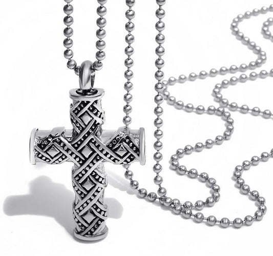 Silver and Black Cross Keepsake Urn for Ashes Memorial Pendant Necklace