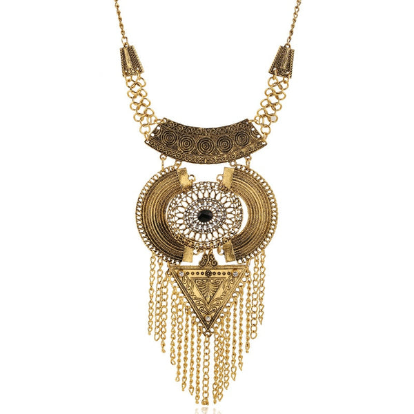 Golden Boho Ethnic with Cubic Zirconia Statement Necklace