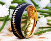 8mm Baseball Stitch Design Black & Gold Tungsten Carbide Wedding Band