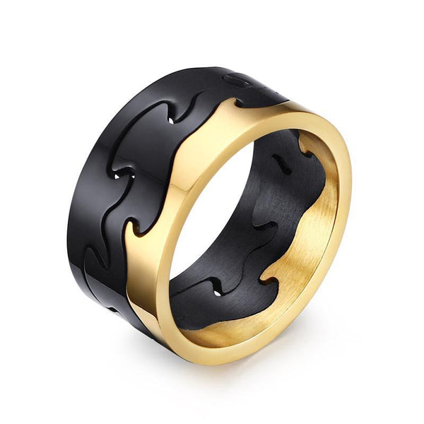 Exclusive Piece Removable Puzzle Gold and Black Stainless Steel Ring
