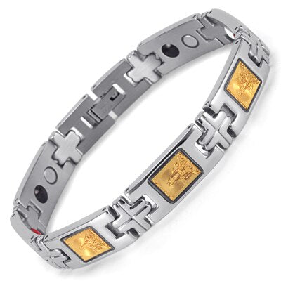 Silver Cross & Gold Buddha Magnetic Bracelet
