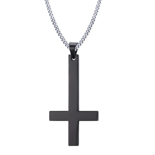 Black Inverted Cross Petrine St. Peter Pendant Necklace