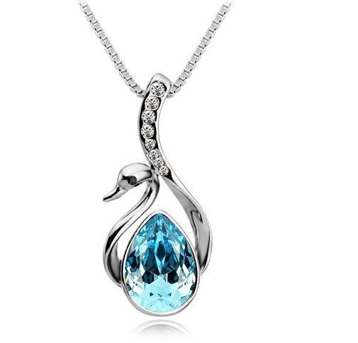 Austrian Crystal Swan Silver Pendant Necklace