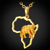 Silver Africa Map with Elephant Pendant Necklace