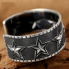 Five-Pointed Star Open Cuff Pure 925 Sterling Silver Vintage Bangle