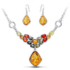 Multicolor Baltic Synthetic Amber Necklace & Earrings Jewelry Set