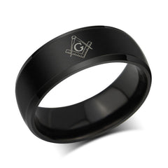 Stainless Steel Beveled Edges Ring with Masonic Symbol Band