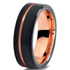 His & Hers Wedding Bands Set - Brushed Matte Black Tungsten Carbide with Rose Gold Line