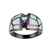 Rainbow Cubic Zirconia & Fire Opal Black Gold-Filled Engagement Ring