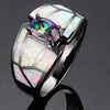 Rainbow Cubic Zirconia & Fire Opal Black Gold-Filled Engagement Ring