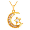 Silver and Gold with Cubic Zirconia Crescent Moon Pendant Necklace