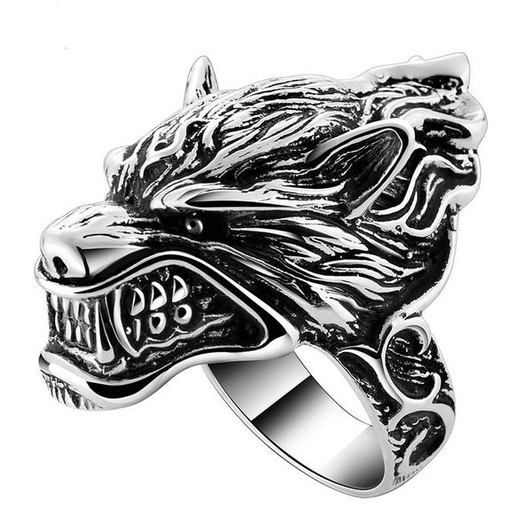925 Sterling Silver Wolf Head Biker Ring - Innovato Store
