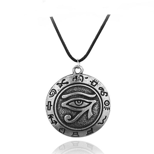 Egyptian Eye Of Horus Charm Pendant in Leather Necklace