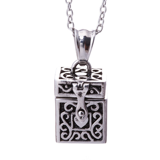 Silver Lovely Box Locket Pendant Necklace