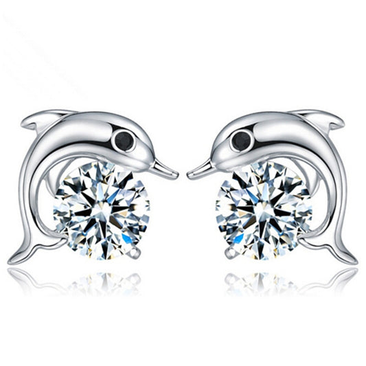 925 Sterling Silver Dolphin Earrings with Zirconia Crystal - Innovato Store