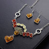 Multicolor Heart Baltic Synthetic Amber Necklace & Earrings Jewelry Set