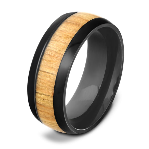 Black Tungsten Ring with Mahogany Wood Inlay for Men - Innovato Store
