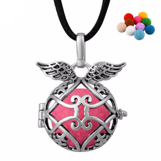Blackened Silver Angel’s Wings Aromatherapy Locket Pendant Necklace
