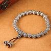 Six Words Mantra Tibetan Buddhism Rope Pure Silver Vintage Bead Bracelet