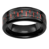 8mm Black Carbon Fiber Red Inlay Ceramic Wedding Band