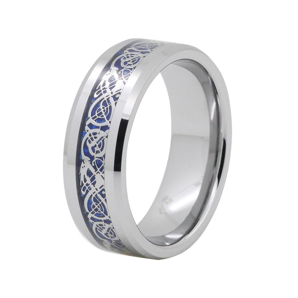 Silver-Plated Dragon Celtic Design in Blue Inlay Wedding Band