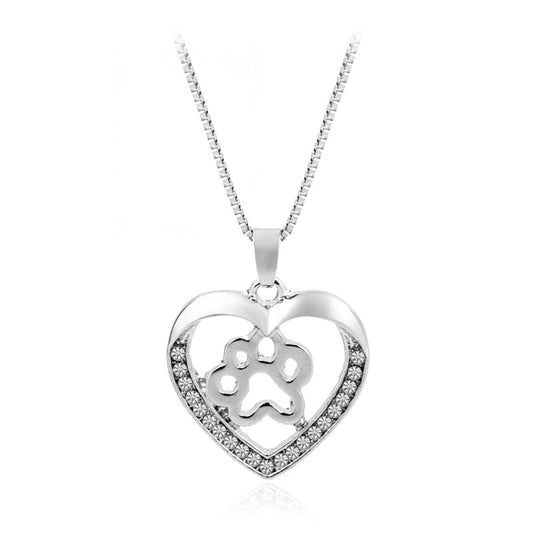 Puppy Paw Print Heart Necklace Women’s Jewelry