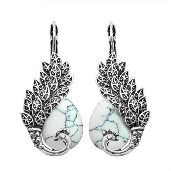 Silver and Opal Stone Peacock Cuff Earrings For Women