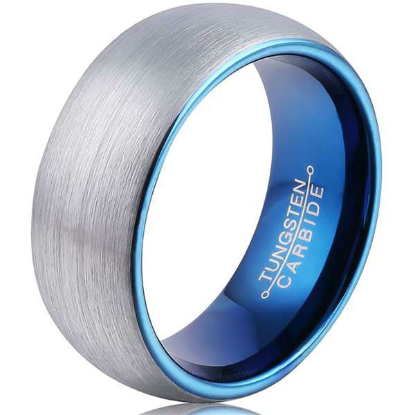 Blue Color Plated Brush Finished Tungsten Carbide 8mm Comfortable Everyday Ring for Men - Innovato Store