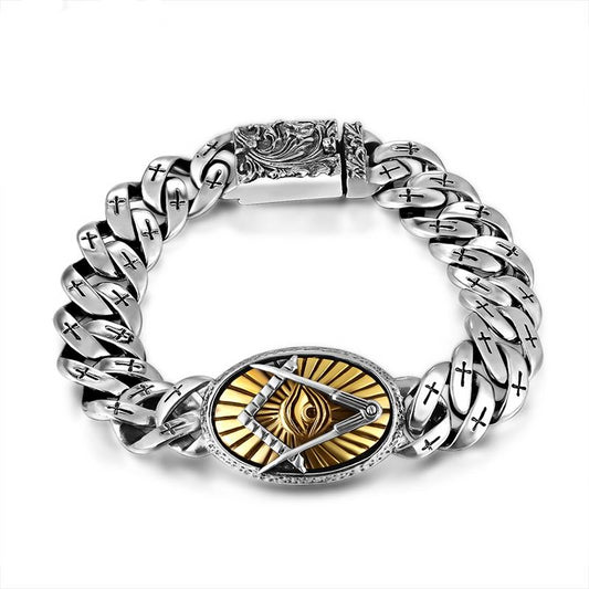 Genuine 925 Sterling Silver Freemason Men Handmade Bracelet