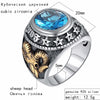 925 Sterling Silver Blue Zircon Men Ring with Gold Plated Sheep Skull - Innovato Store