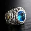 925 Sterling Silver Blue Zircon Men Ring with Gold Plated Sheep Skull - Innovato Store