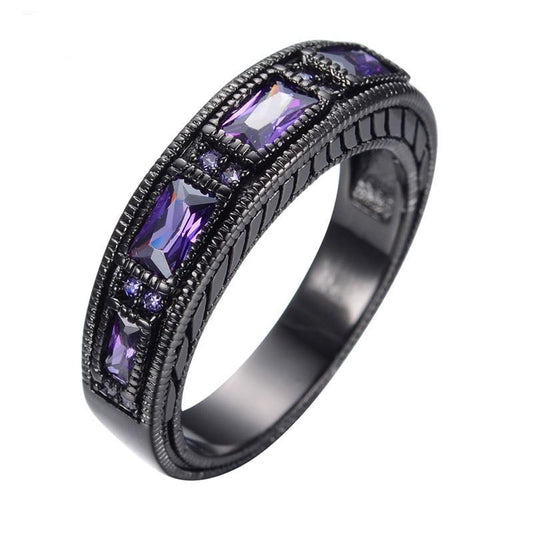 Purple Cubic Zirconia Black Gold-Filled Engagement Ring