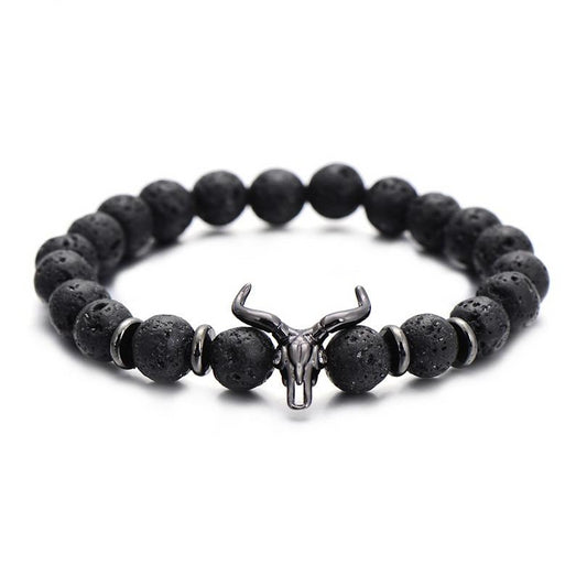 Bull Head Skull with Cubic Zirconia Bracelet for Men