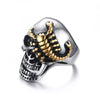 Half-Crush Skull with Gold Plated Crawling Scorpion Biker Ring - Innovato Store