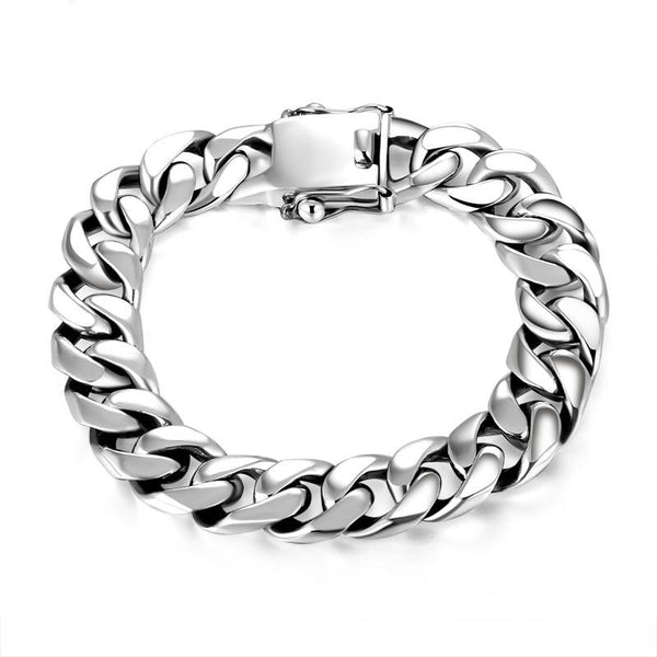 High-Polished Chain Link 925 Sterling Silver Biker Vintage Bracelet