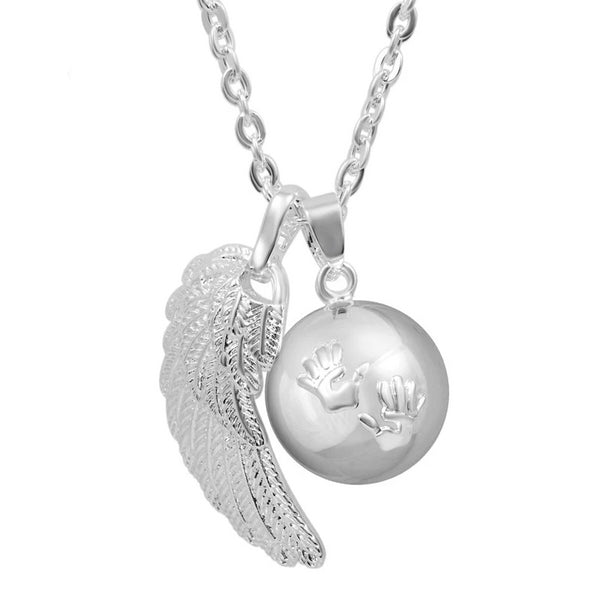 Angel Wing and Baby Handprints Pendant Maternity Necklace