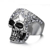 Stainless Steel Half Crushed Skull with White CZ Stone Ring