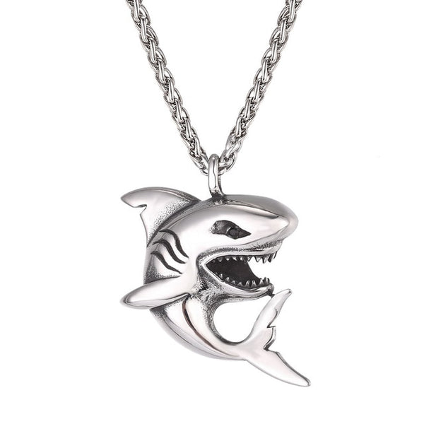 Stainless Steel Big Shark Pendant Necklace for Men
