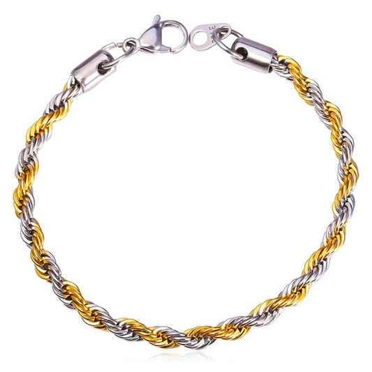 Two-toned Gold and Silver Stainless Steel Twisted Rope Bracelet