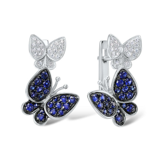 Blue and White Cubic Zirconia Butterfly Stud Earrings Women’s Jewelry