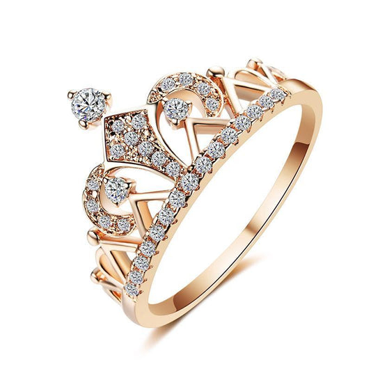 Rose Gold Plated Copper with Cubic Zirconia Crystal Inset Women’s Crown Wedding Band