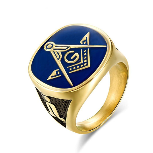 Blue, Black and Gold Plated Stainless Steel Masonic Ring for Men - Innovato Store