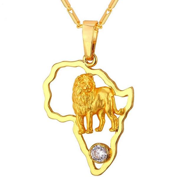 African Map Lion Pendant Necklace for Women